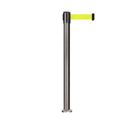 MONTOUR LINE Stanchion Belt Barrier Fixed Base Sat.Steel Post 11ft.Fl. Yellow Belt MX630F-SS-FYW-110